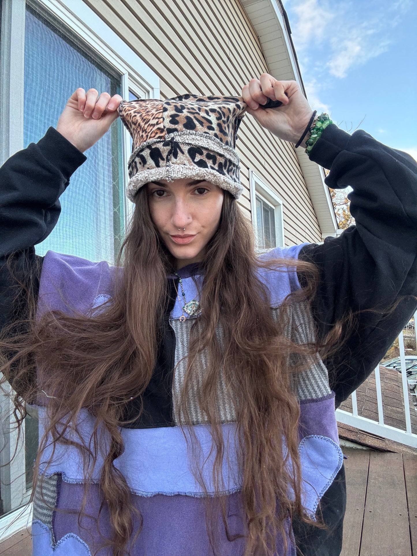 ANIMAL PRINT UPCYCLED PIXIE CAT HAT
