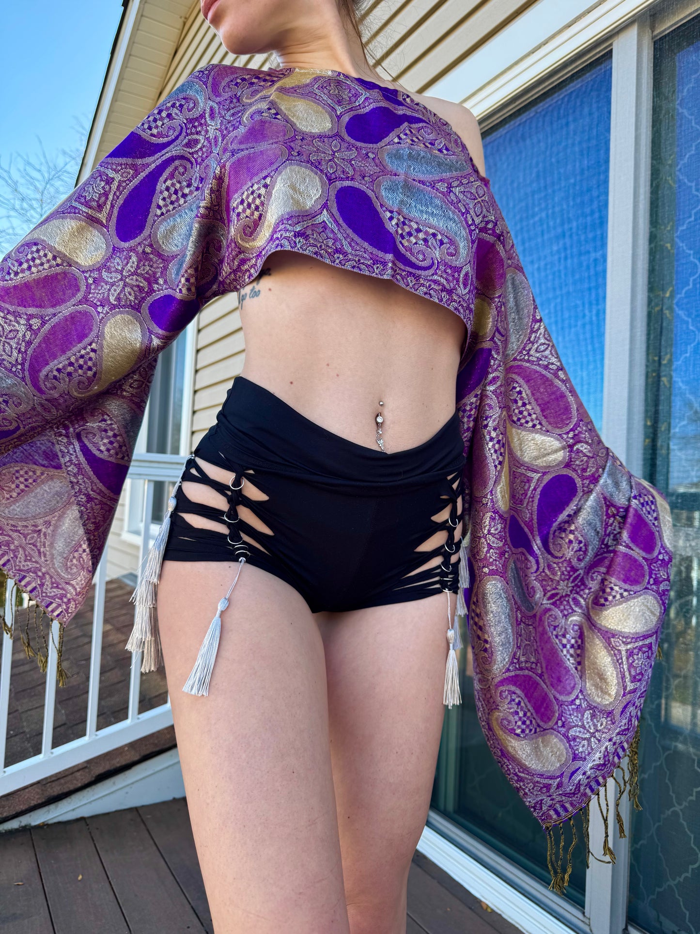 BLACK TASSEL BRAIDED SHORTS