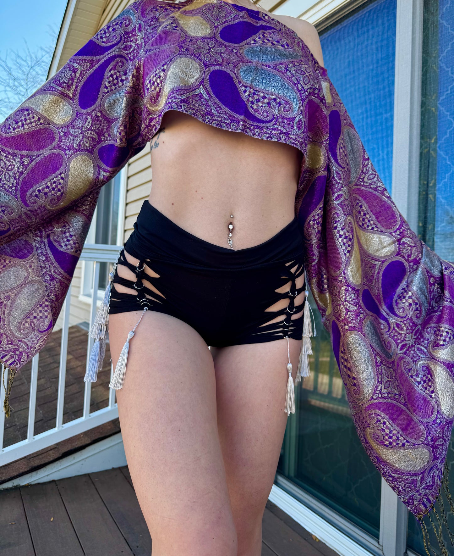 BLACK TASSEL BRAIDED SHORTS