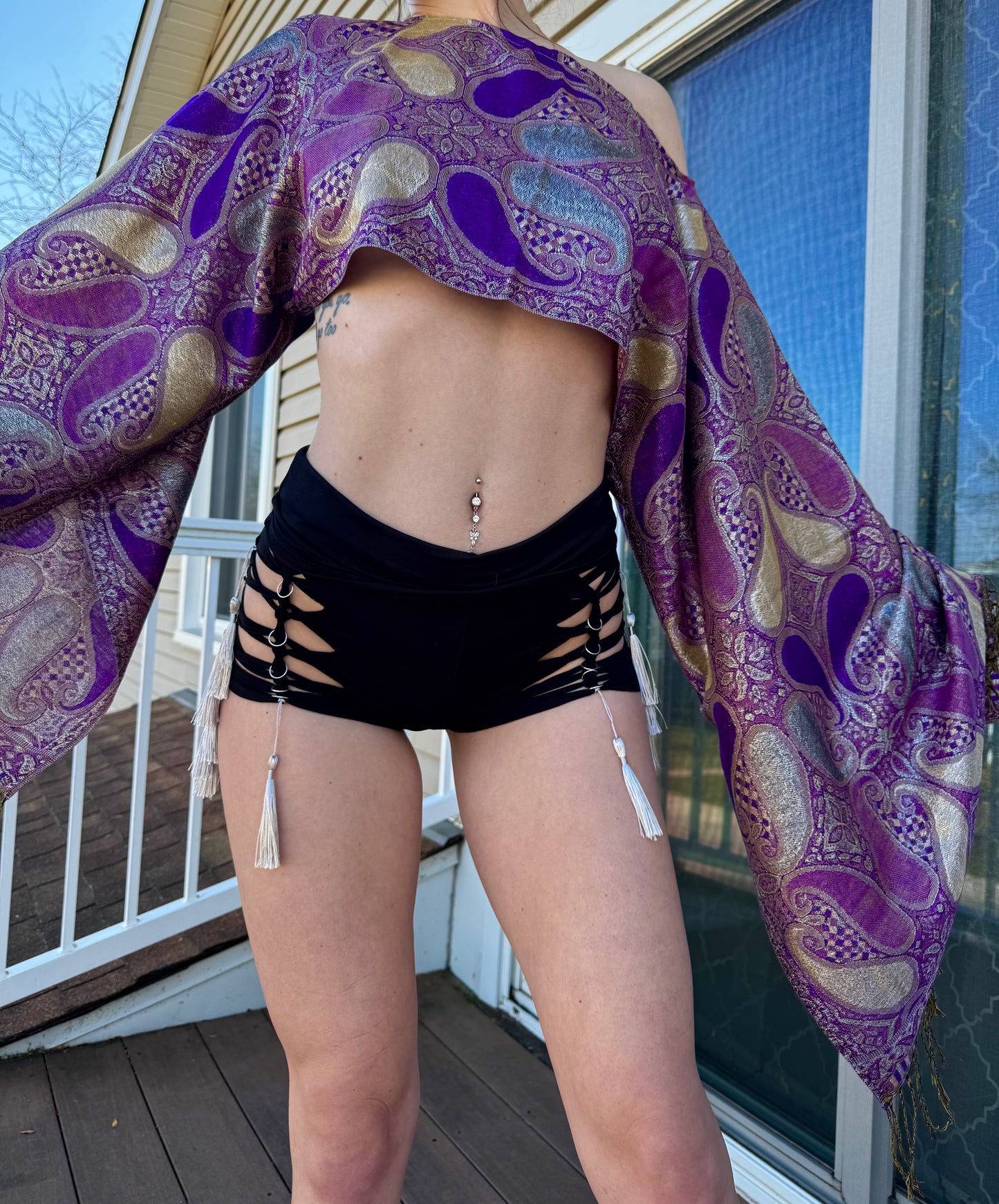 BLACK TASSEL BRAIDED SHORTS