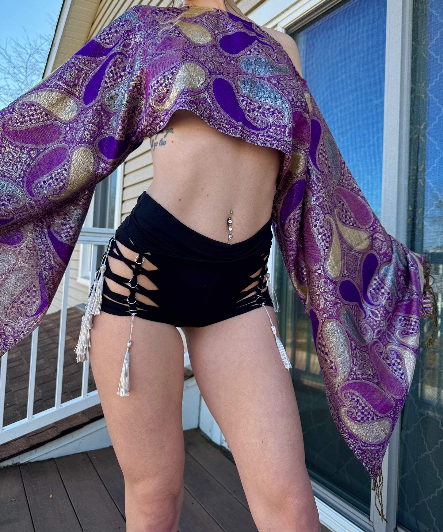 BLACK TASSEL BRAIDED SHORTS