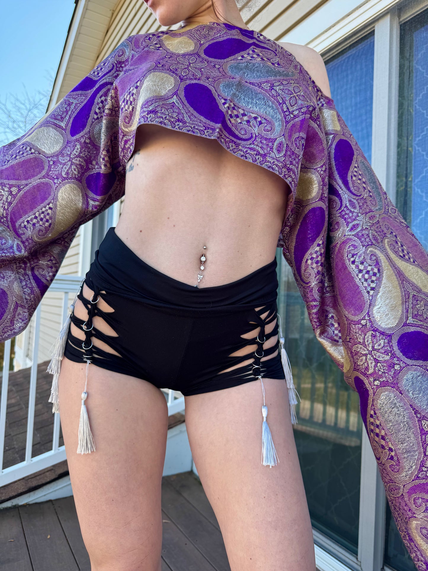 BLACK TASSEL BRAIDED SHORTS