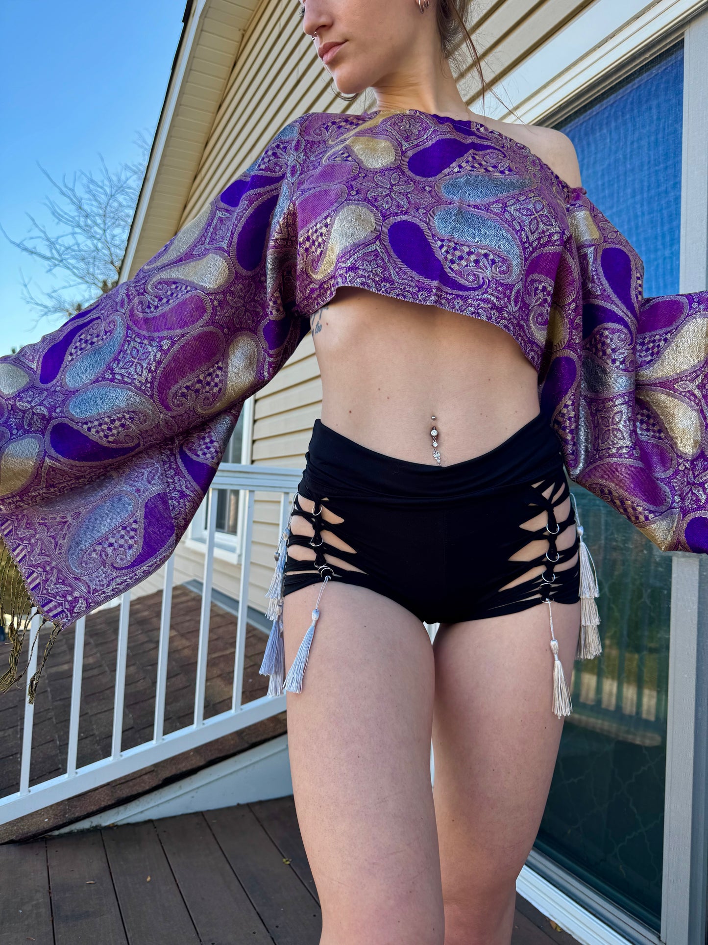 BLACK TASSEL BRAIDED SHORTS