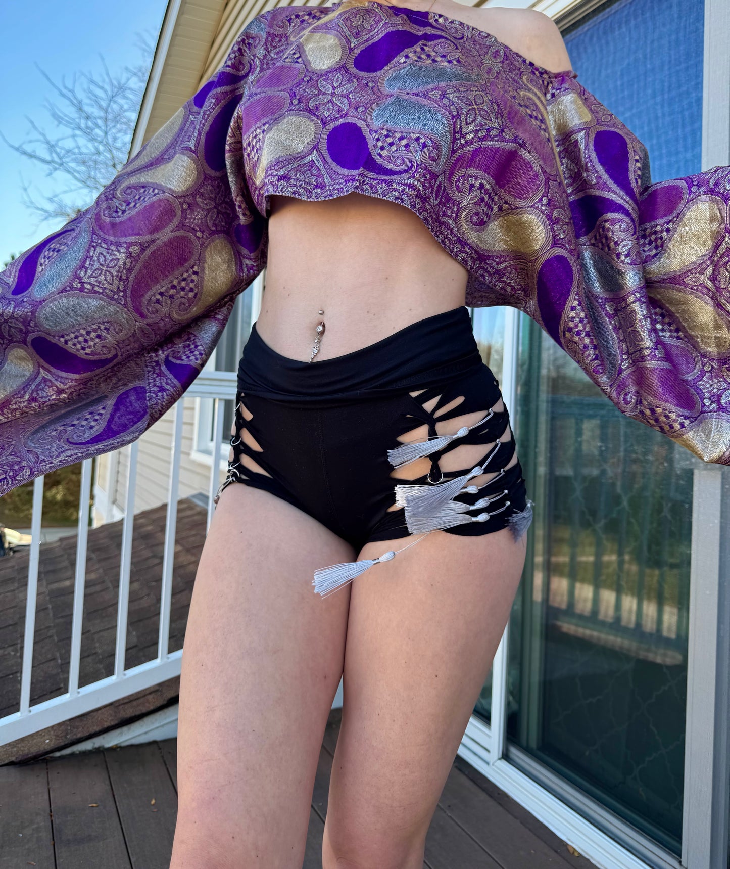 BLACK TASSEL BRAIDED SHORTS