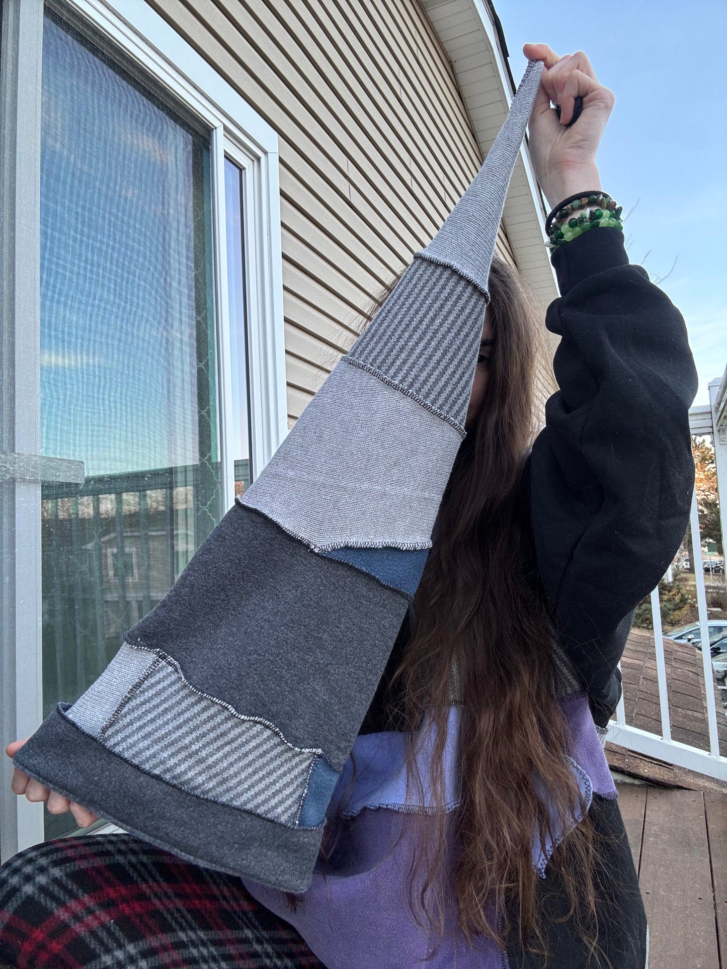 GREYSCALE UPCYCLED PIXIE CAT HAT