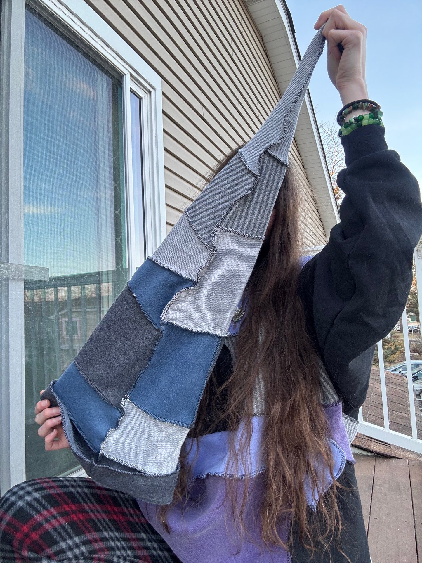 GREYSCALE UPCYCLED PIXIE CAT HAT