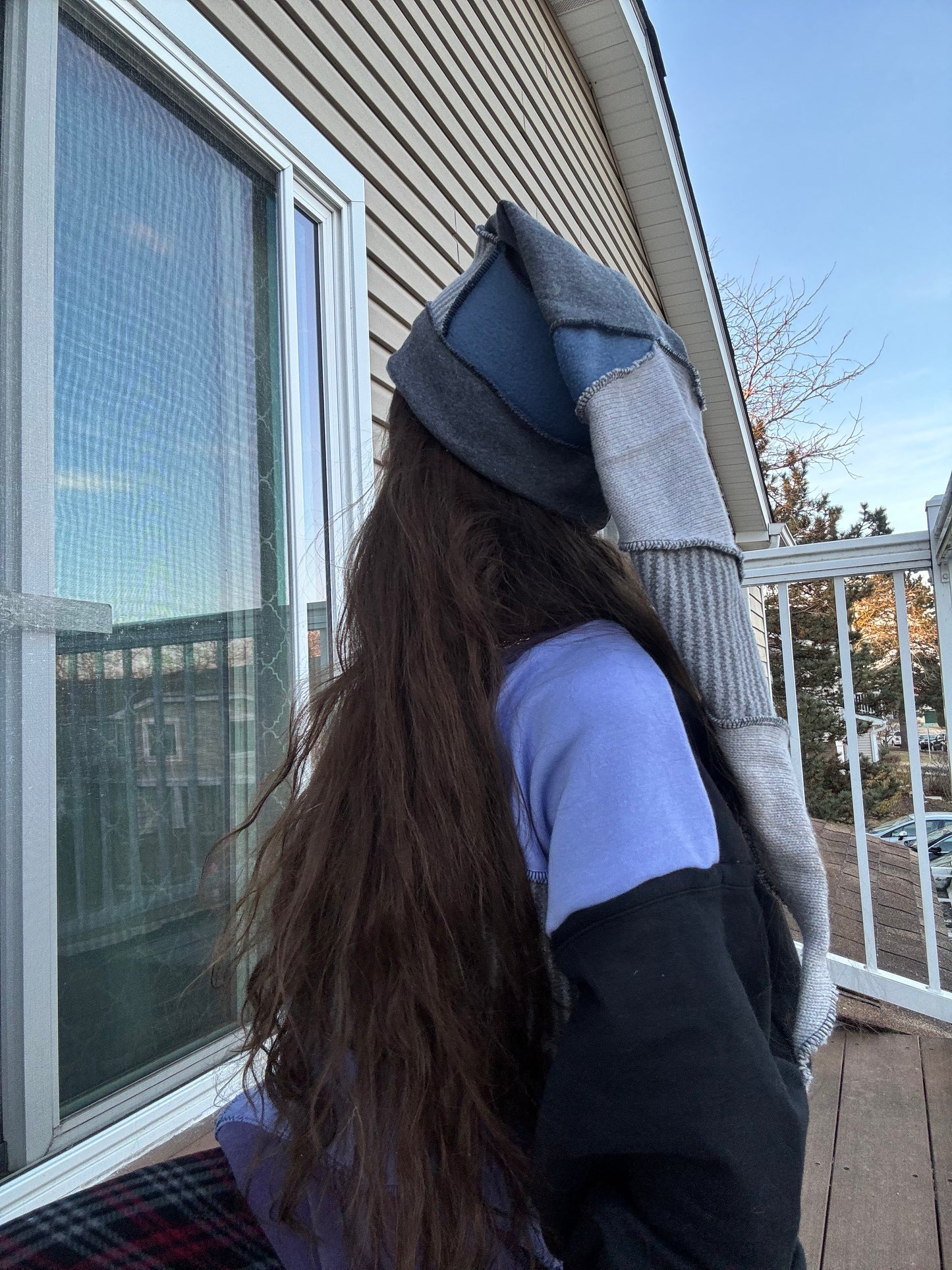 GREYSCALE UPCYCLED PIXIE CAT HAT