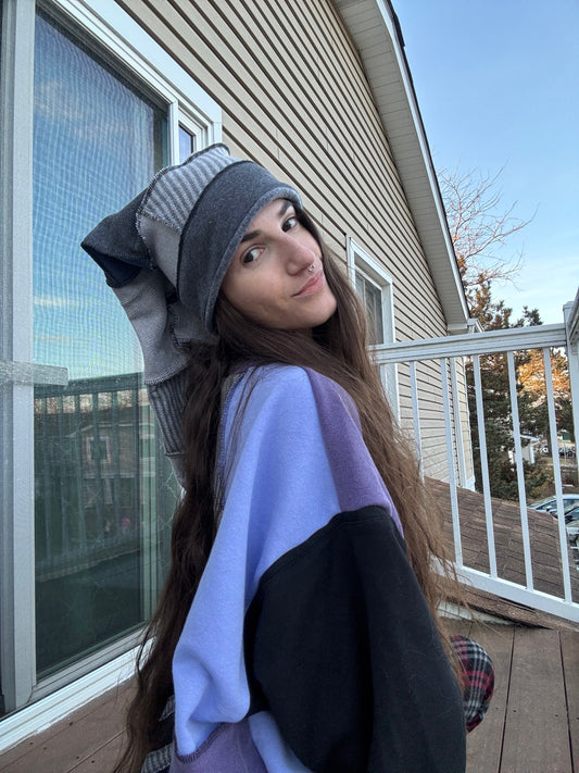 GREYSCALE UPCYCLED PIXIE CAT HAT