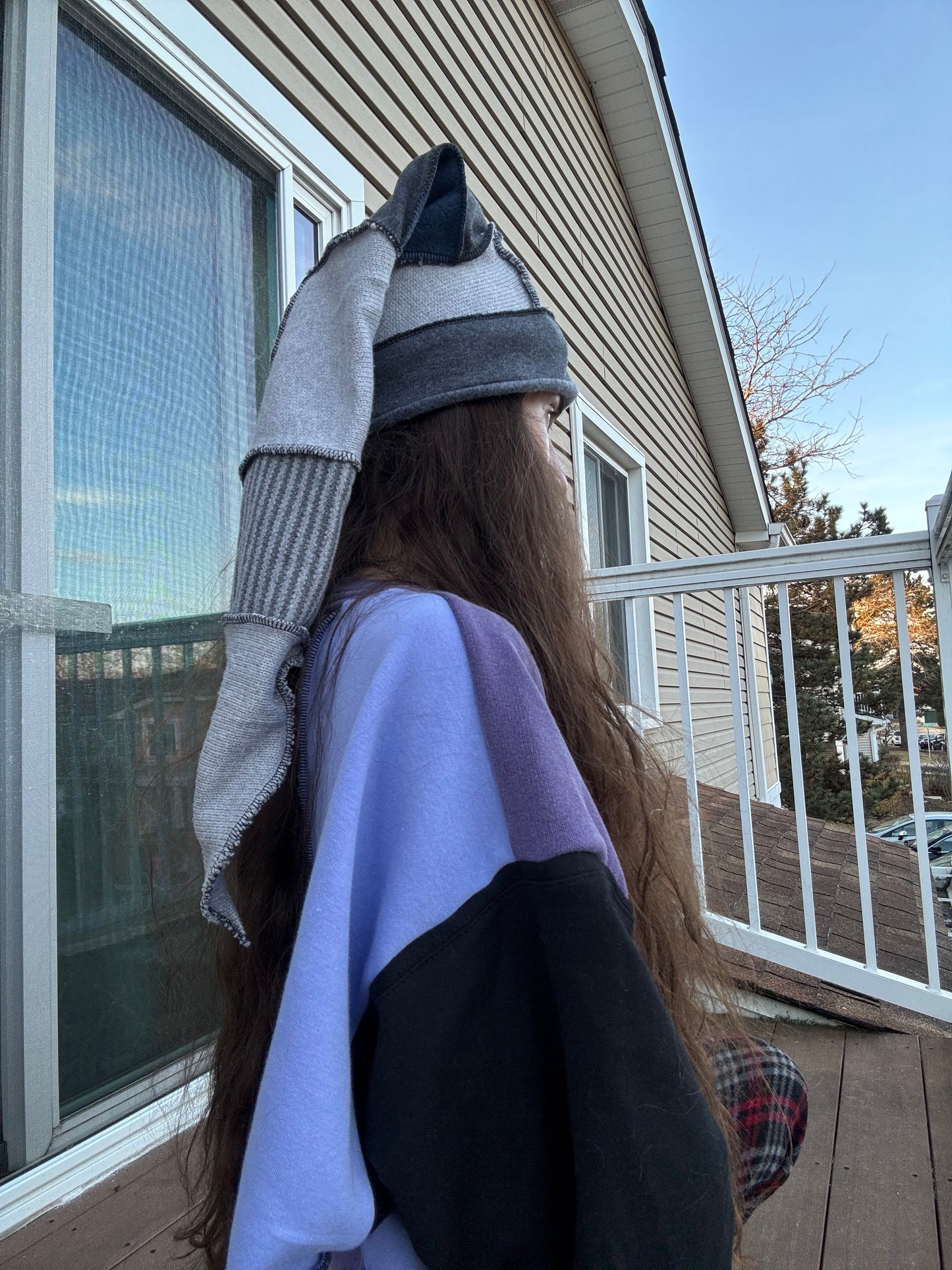 GREYSCALE UPCYCLED PIXIE CAT HAT