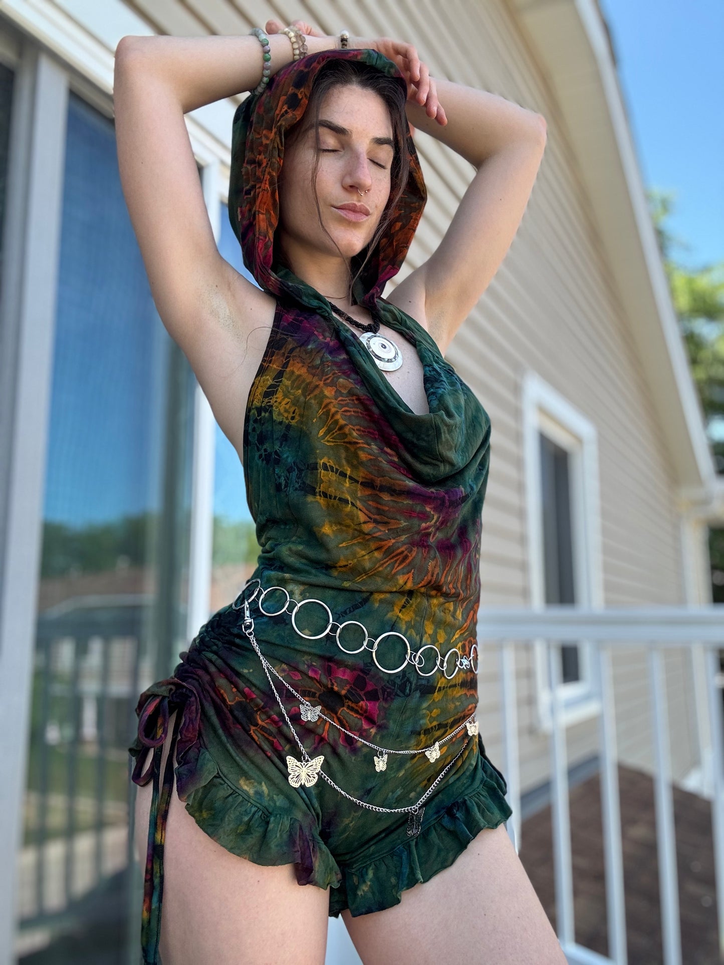 HOODED TIE DYE FAIRY ROMPER