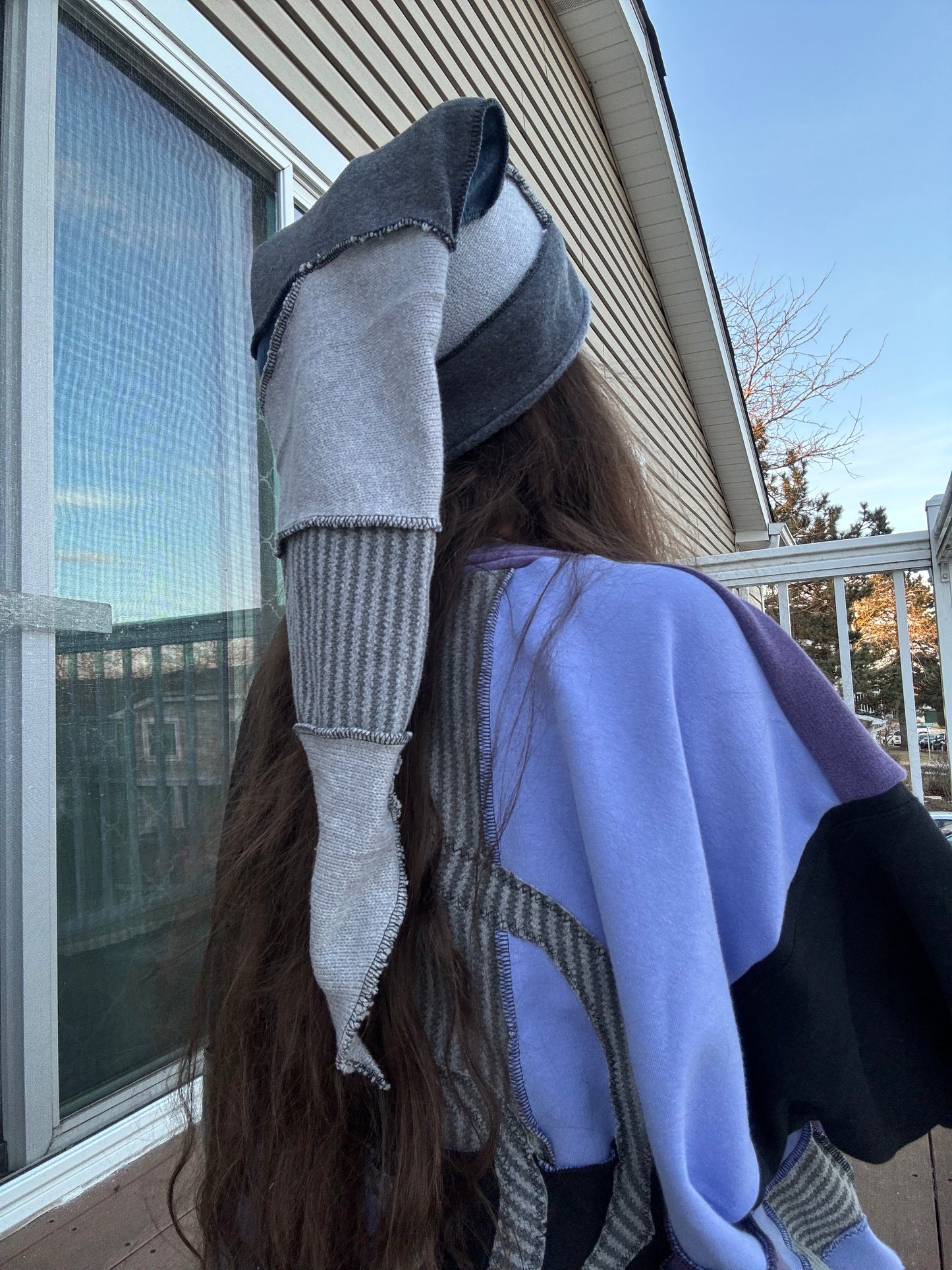 GREYSCALE UPCYCLED PIXIE CAT HAT