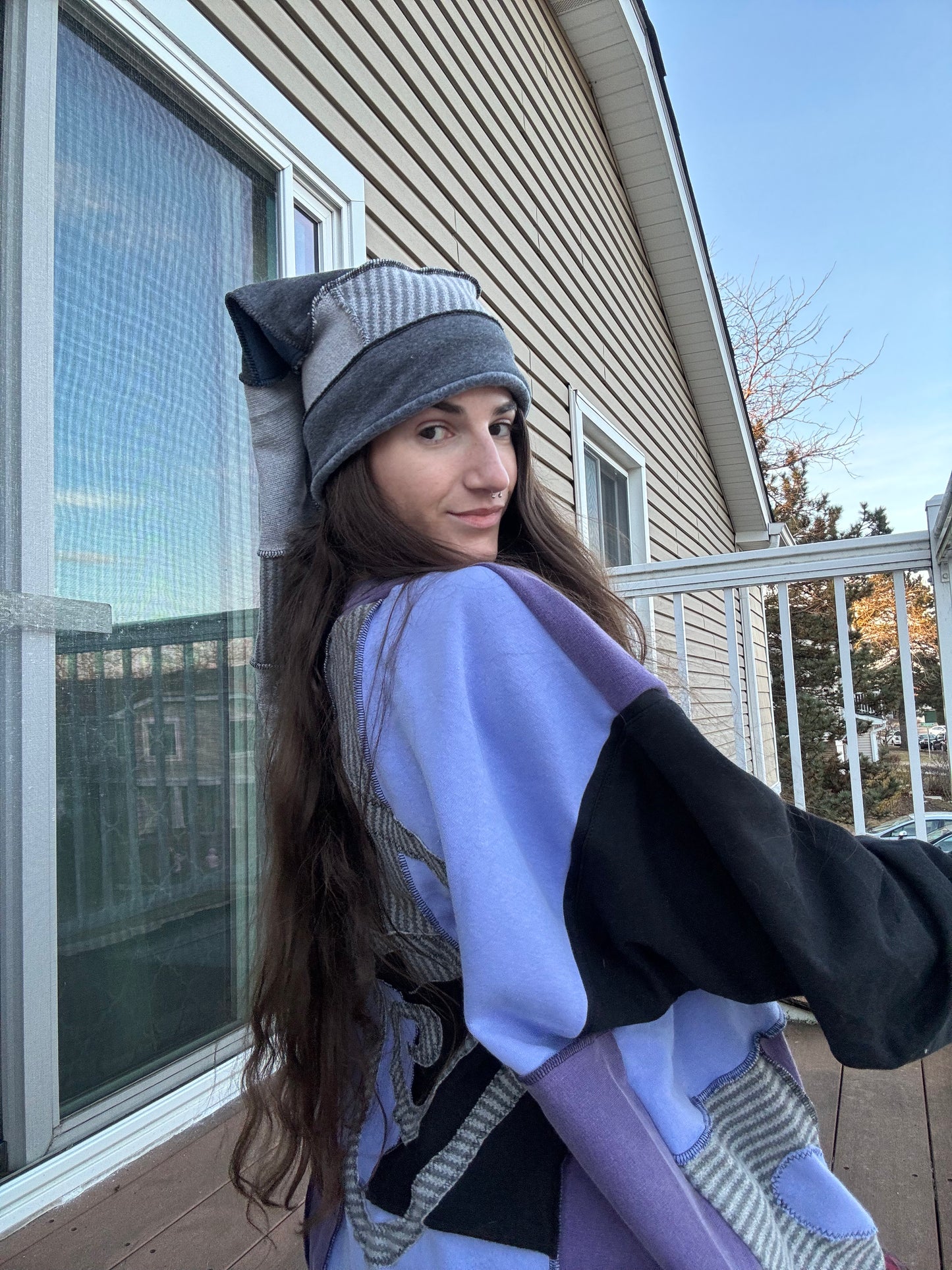 GREYSCALE UPCYCLED PIXIE CAT HAT