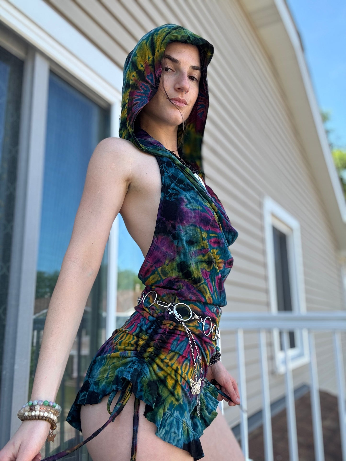 HOODED TIE DYE FAIRY ROMPER