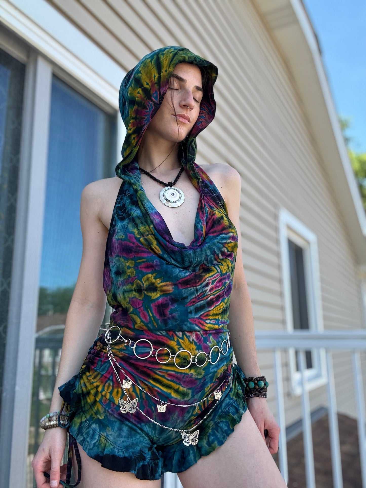 HOODED TIE DYE FAIRY ROMPER