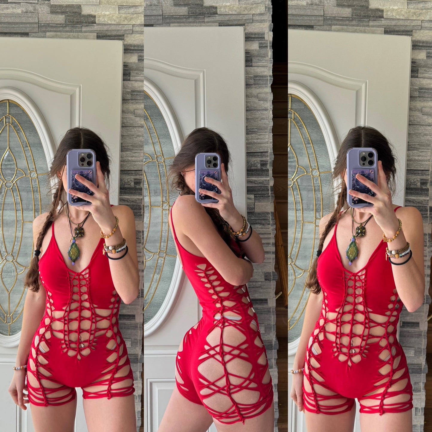 TANGLE - RED BRAIDED ROMPER