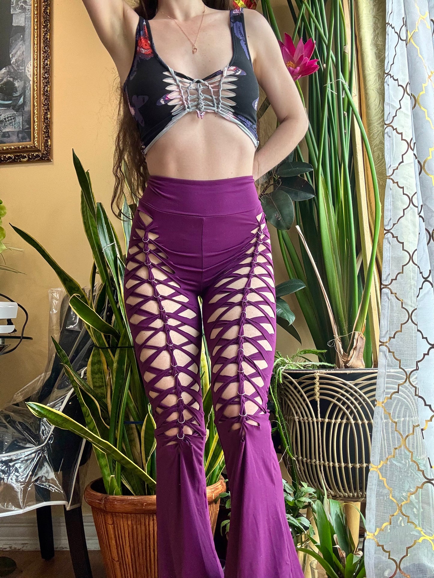 MAGENTA PURPLE BRAIDED FLARE PANTS