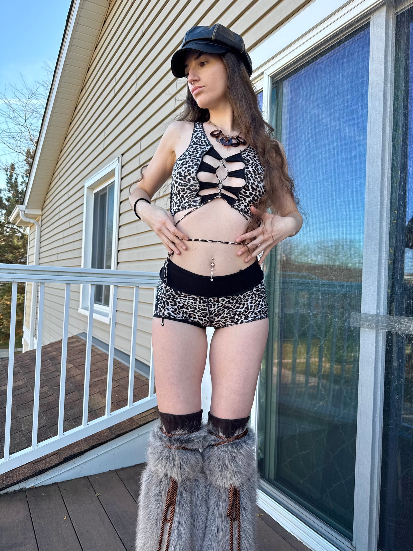 2 PIECE UPCYCLED CHEETAH SHORTS SET