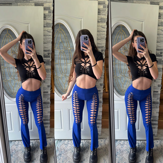 ROYAL BLUE BRAIDED FLARE PANTS