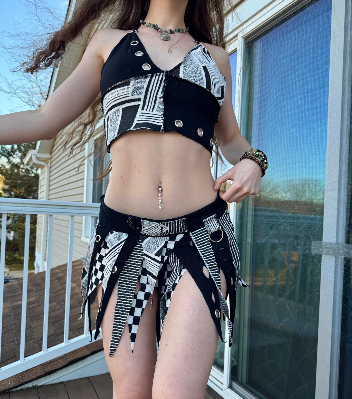MONOCHROME 2 PIECE UPCYCLED FAIRY SKIRT SET