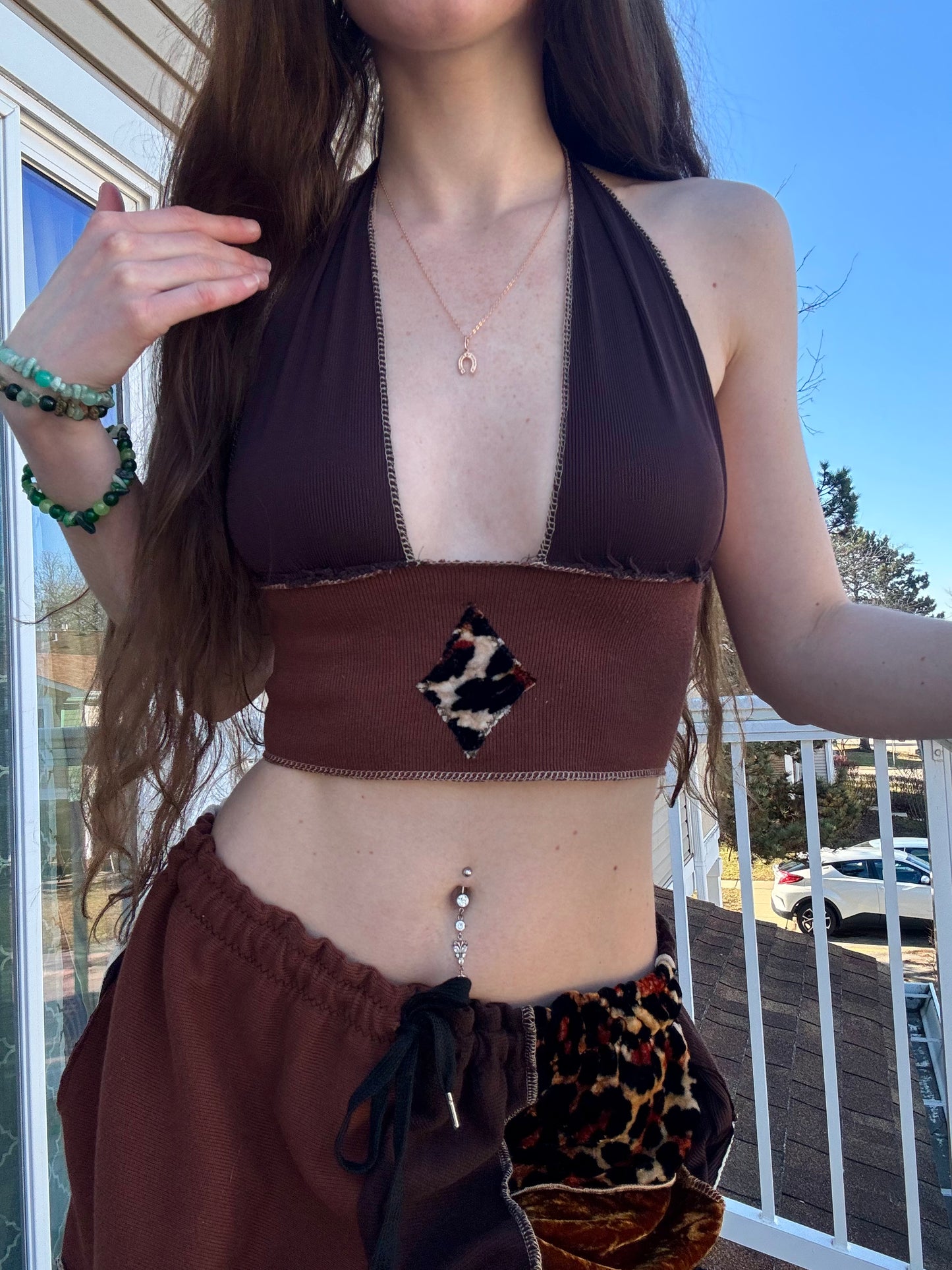 BROWN UPCYCLED HALTER TOP