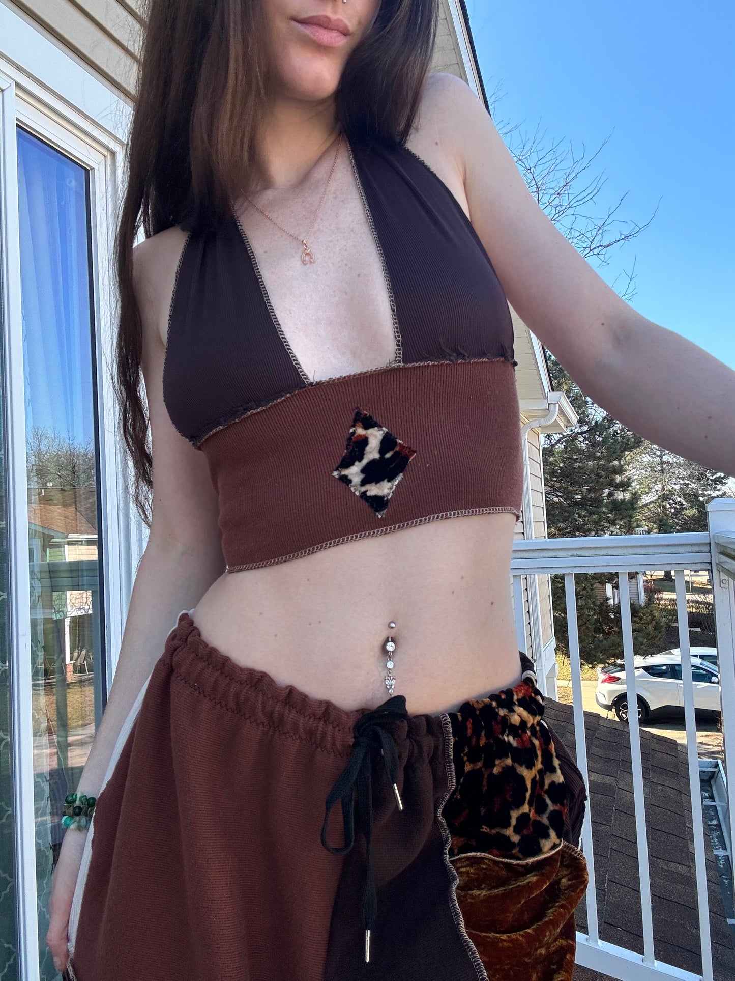 BROWN UPCYCLED HALTER TOP