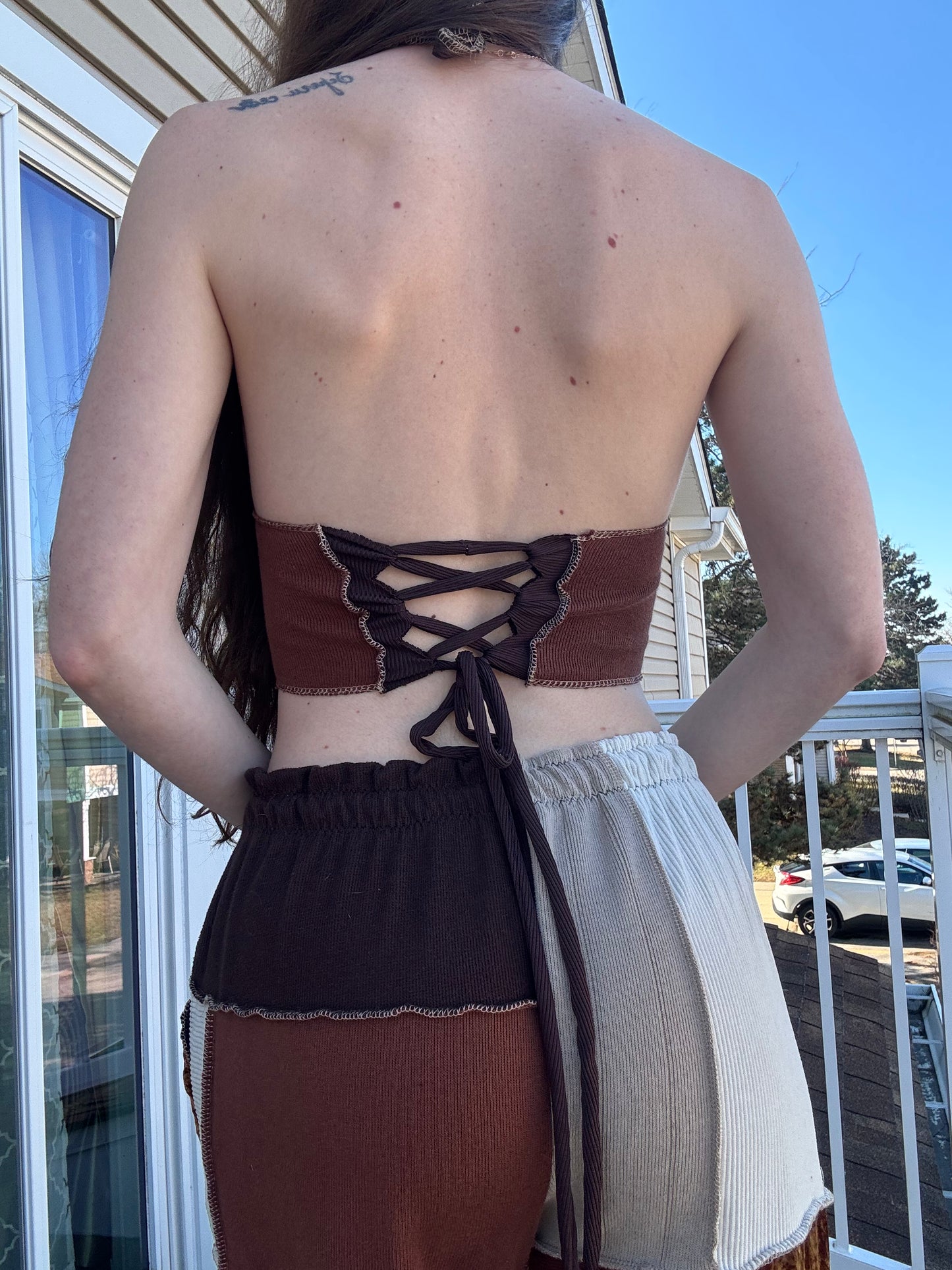 BROWN UPCYCLED HALTER TOP