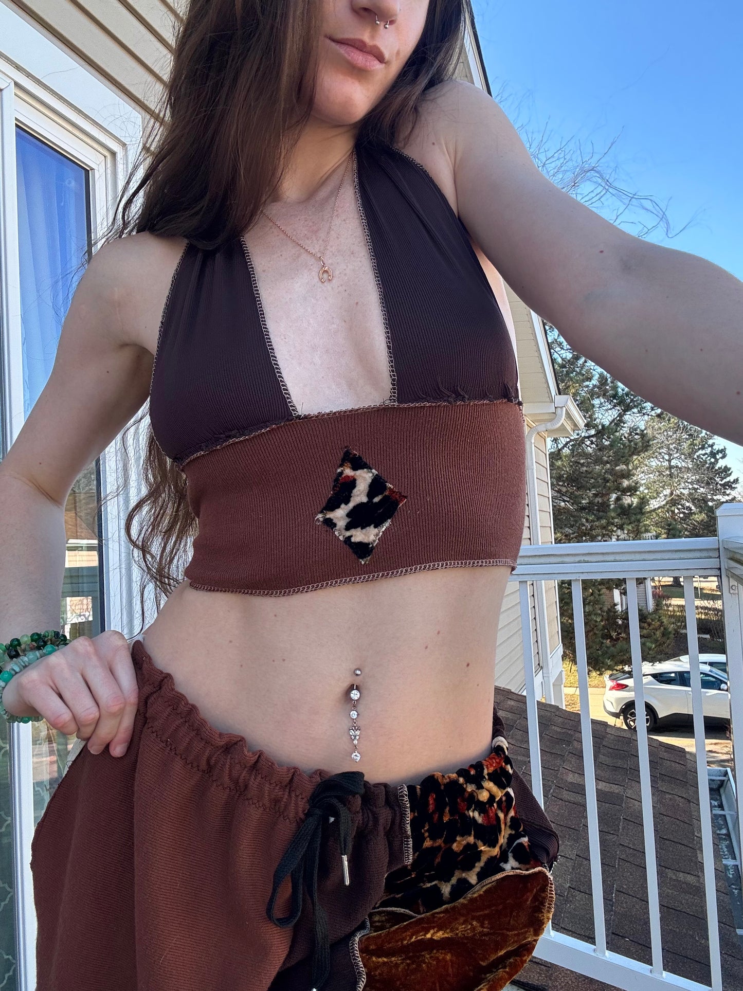 BROWN UPCYCLED HALTER TOP
