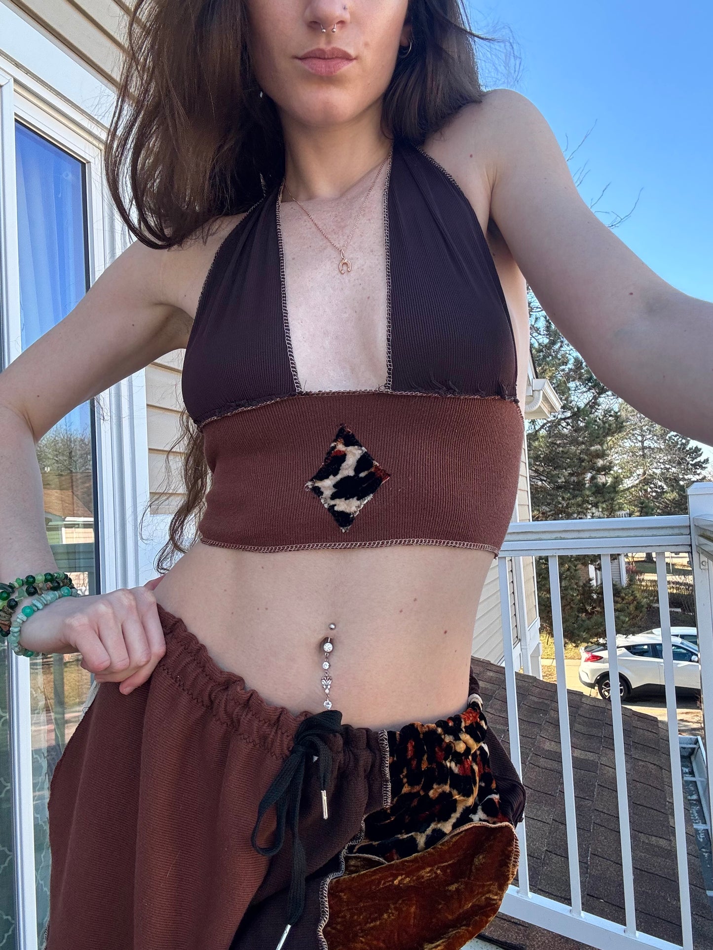BROWN UPCYCLED HALTER TOP
