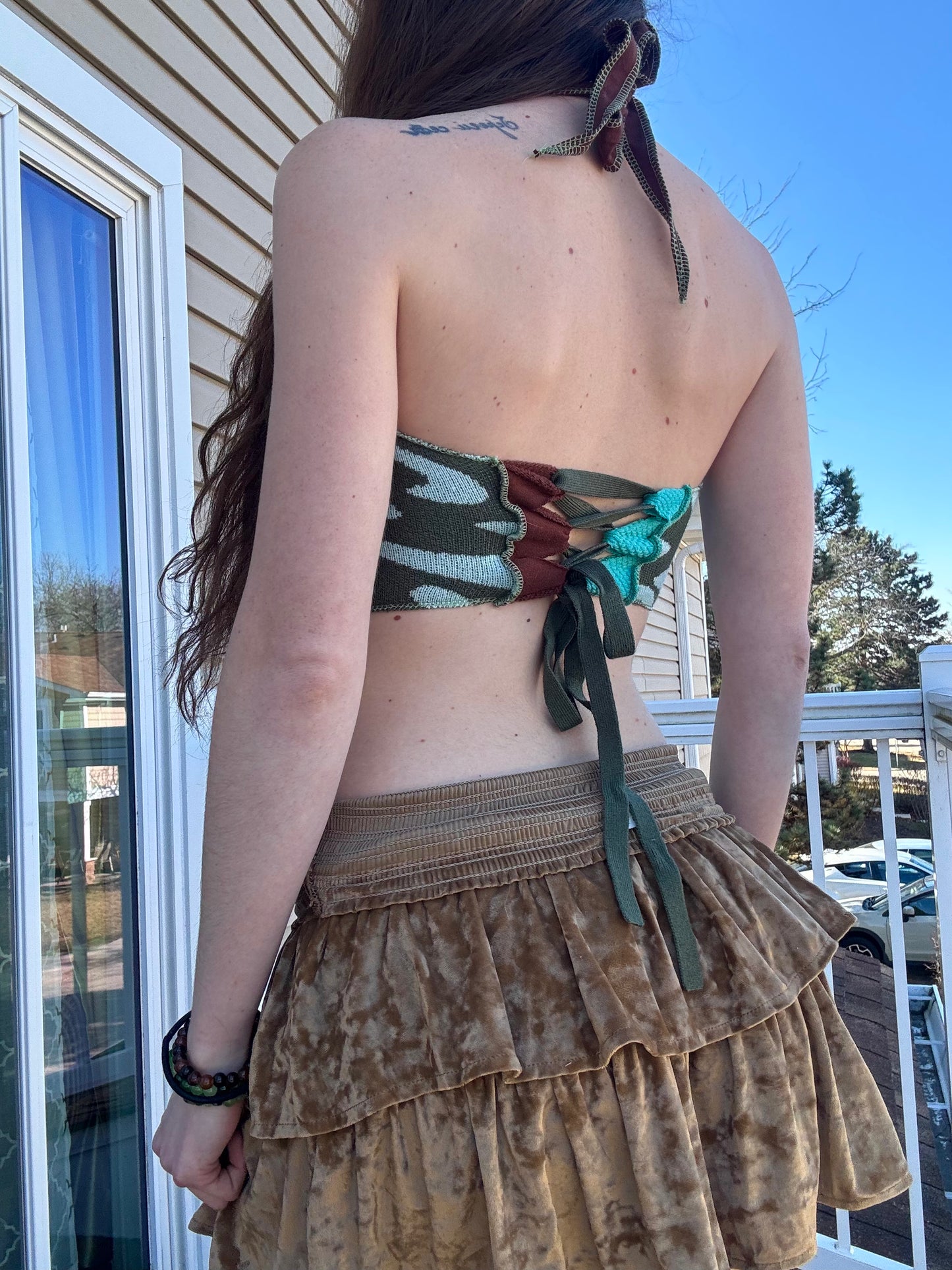 UPCYCLED LACE UP HALTER TOP