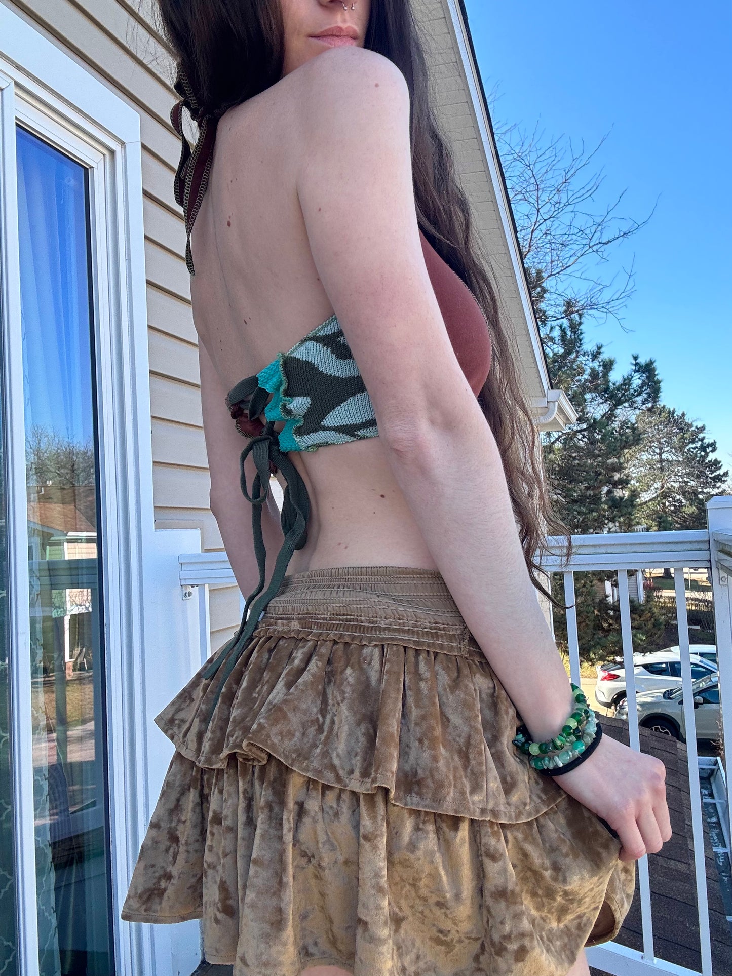 UPCYCLED LACE UP HALTER TOP