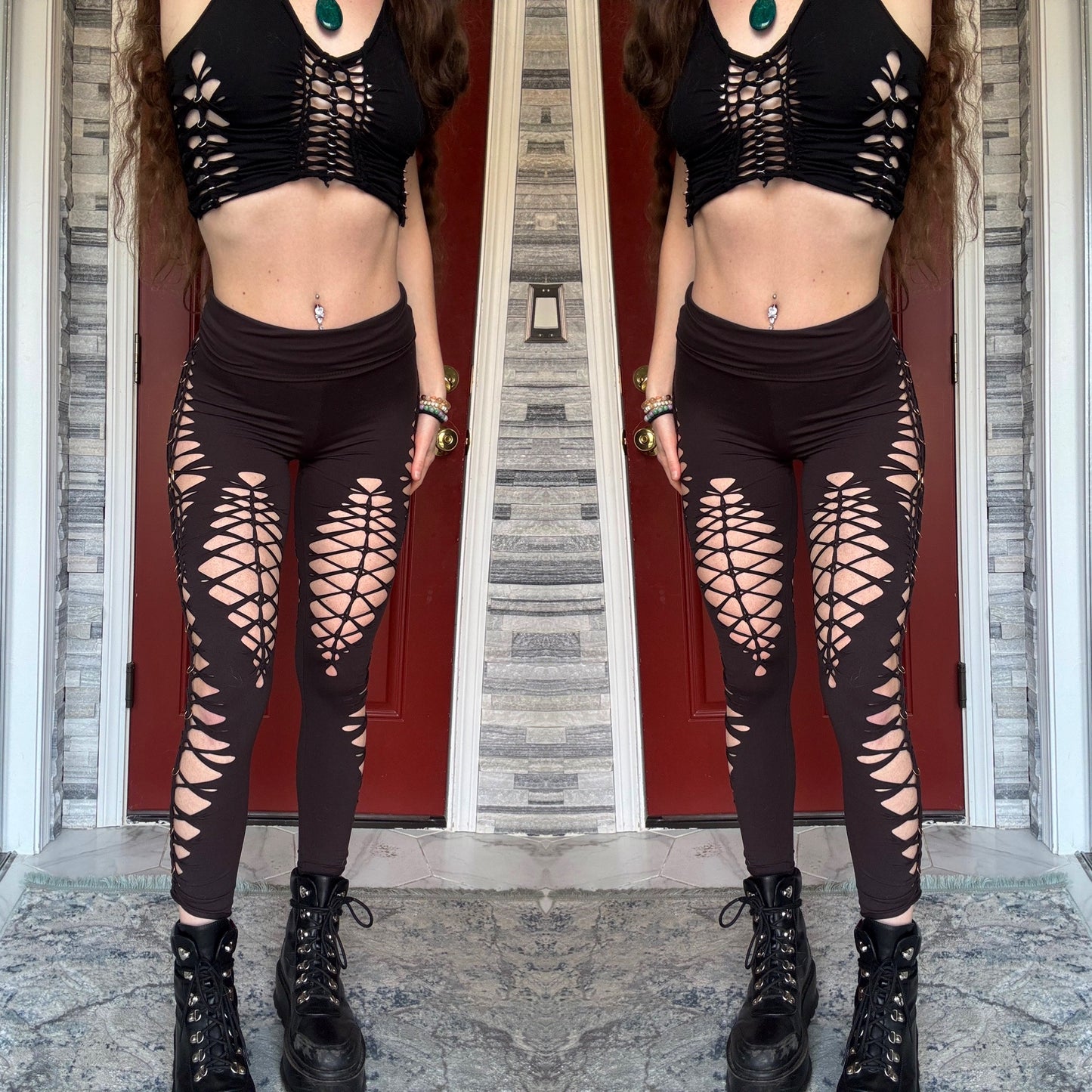 CONCH SHELL - BROWN SLITWEAVE / BRAIDED LEGGINGS