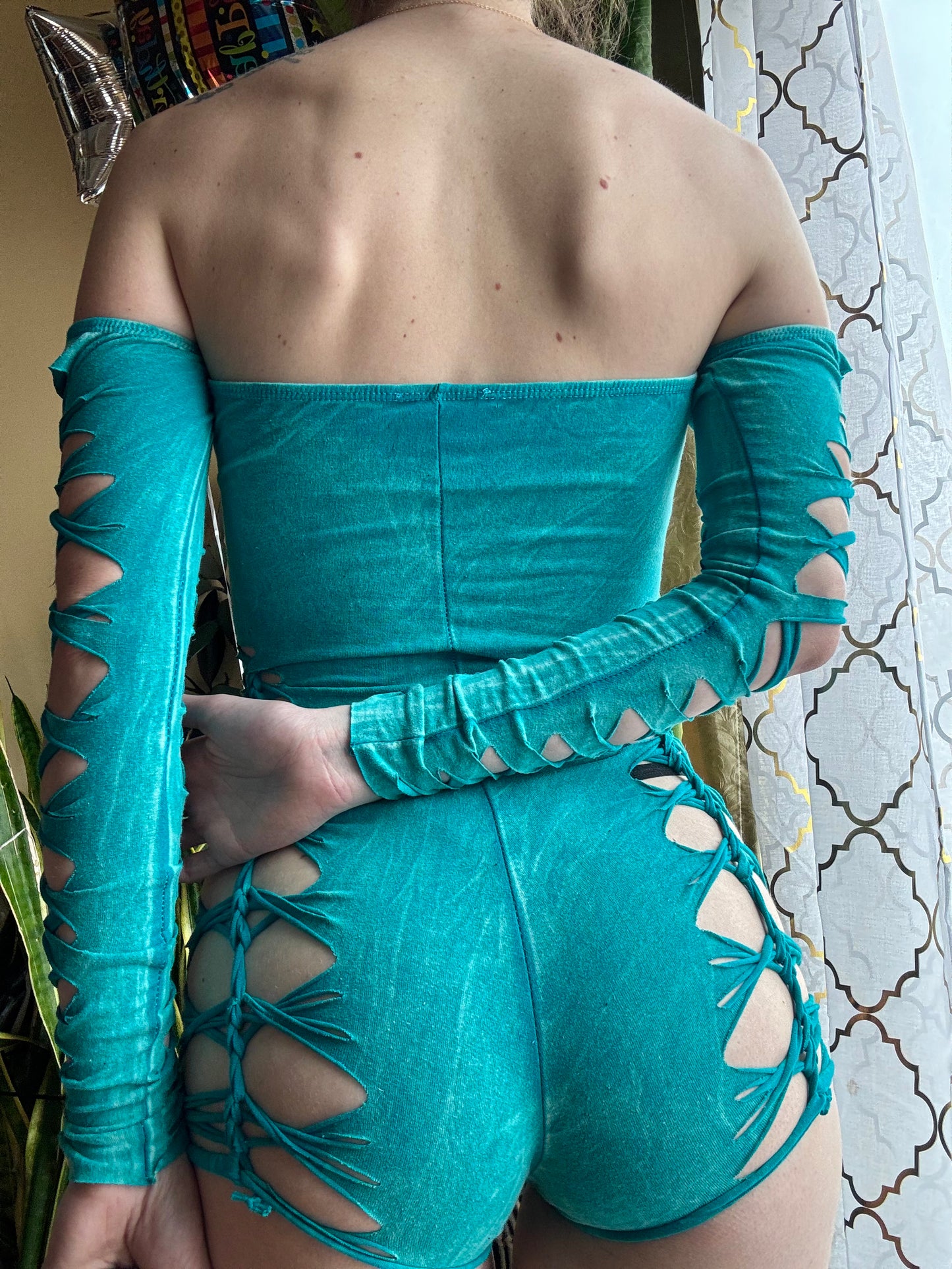 AQUA BRAIDED OFF SHOULDER ROMPER