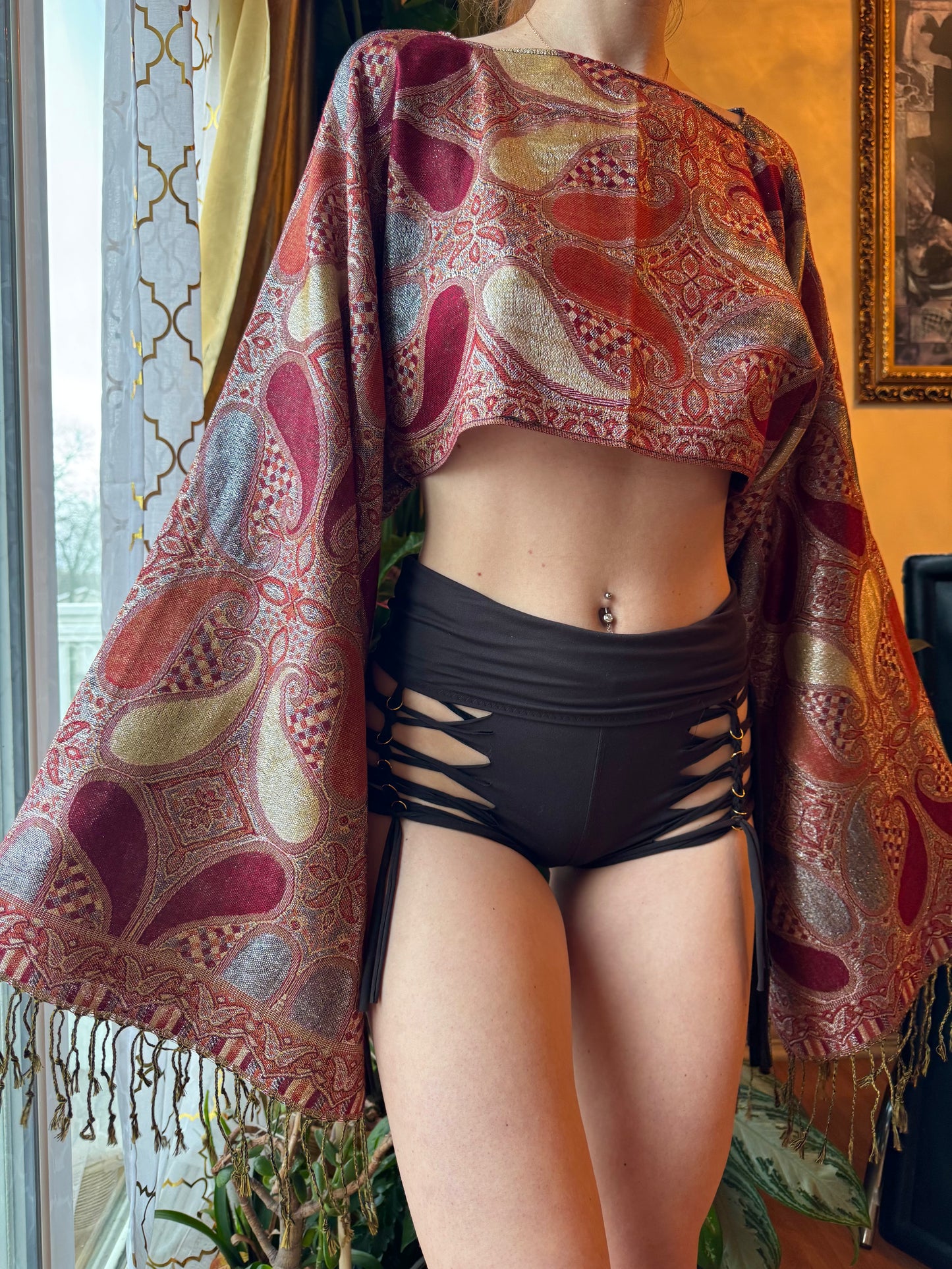 RED SPARKLY PASHMINA TOP