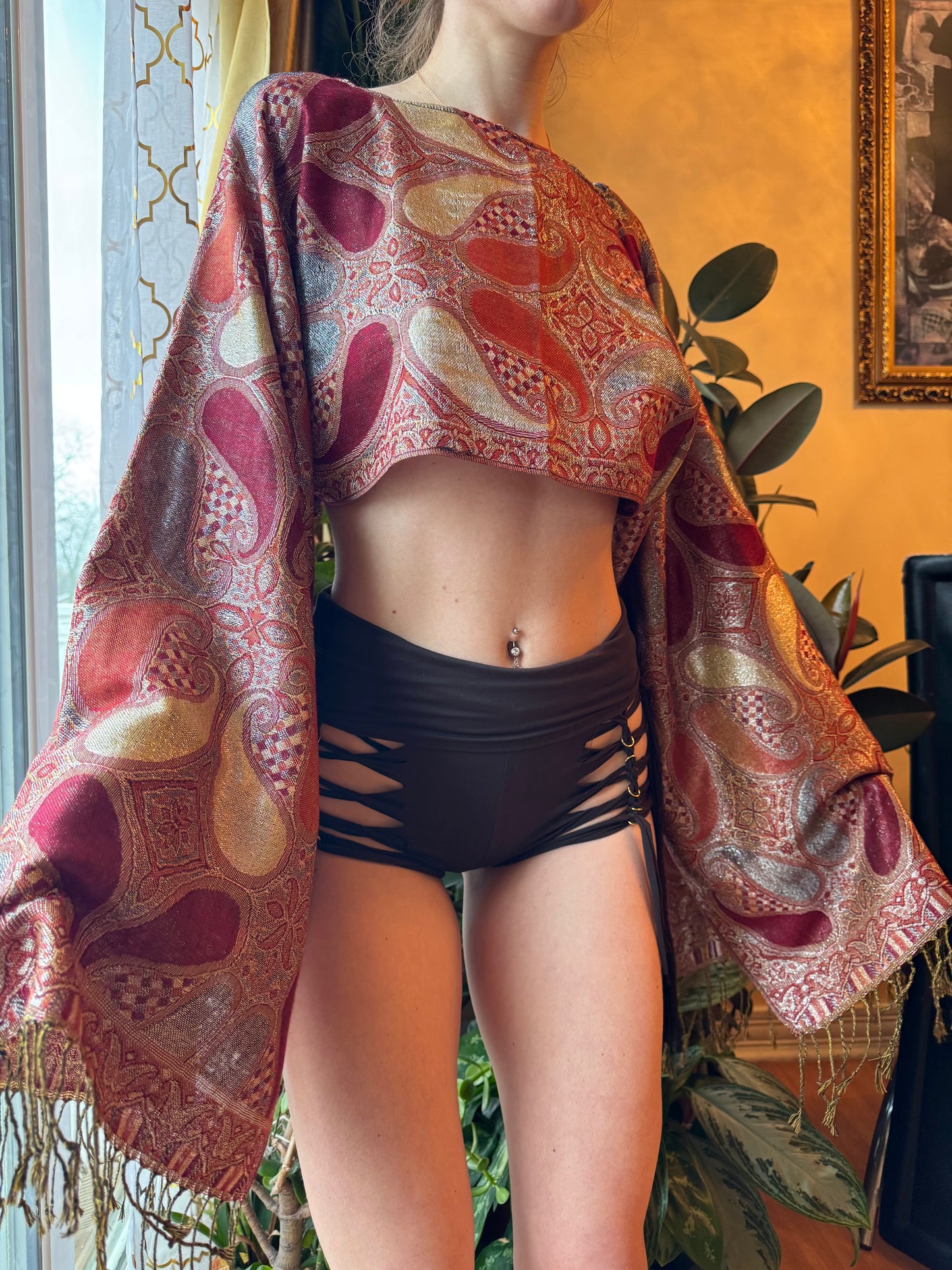 RED SPARKLY PASHMINA TOP