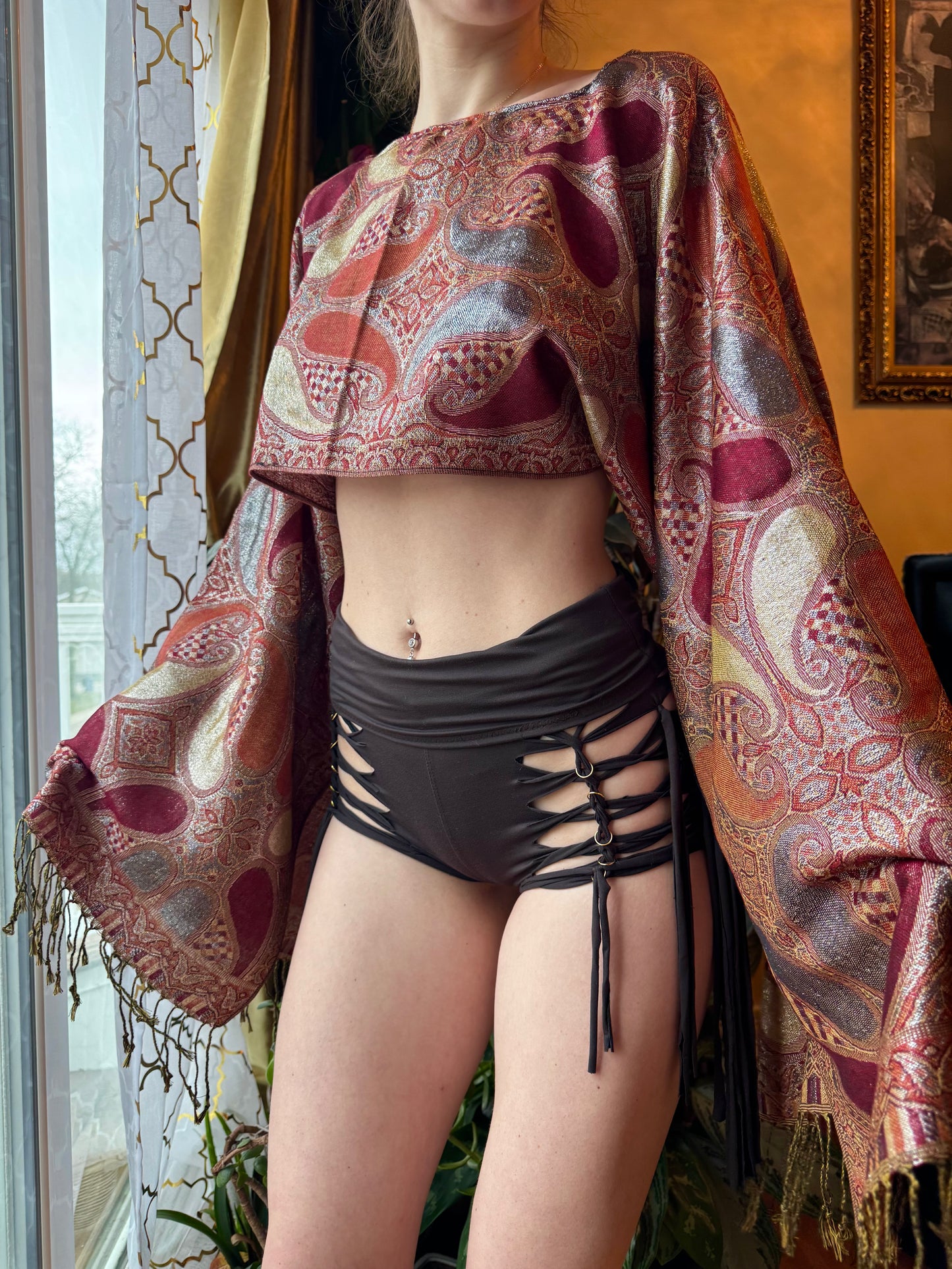 RED SPARKLY PASHMINA TOP