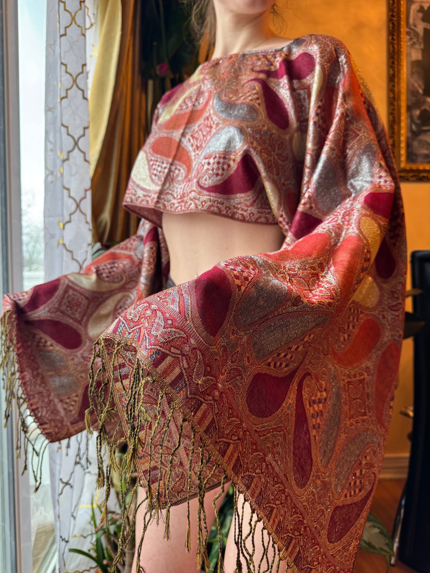 RED SPARKLY PASHMINA TOP