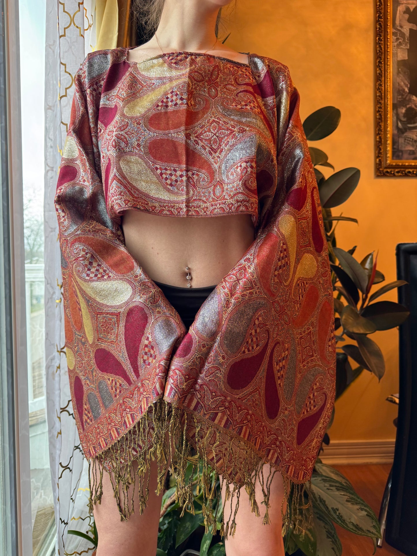 RED SPARKLY PASHMINA TOP