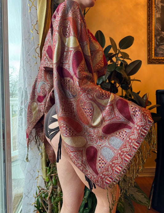 RED SPARKLY PASHMINA TOP