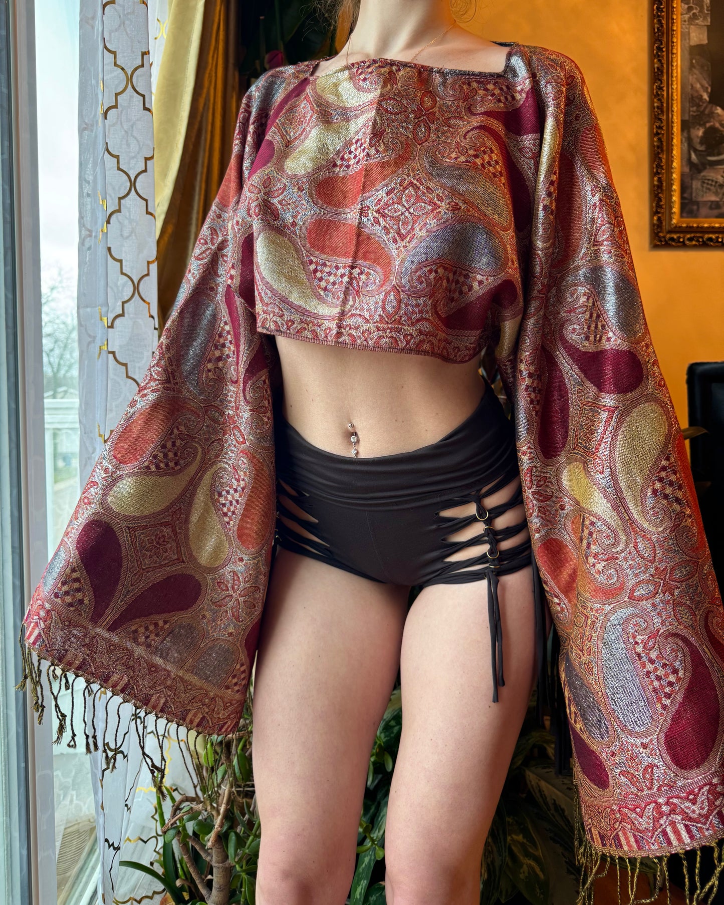 RED SPARKLY PASHMINA TOP