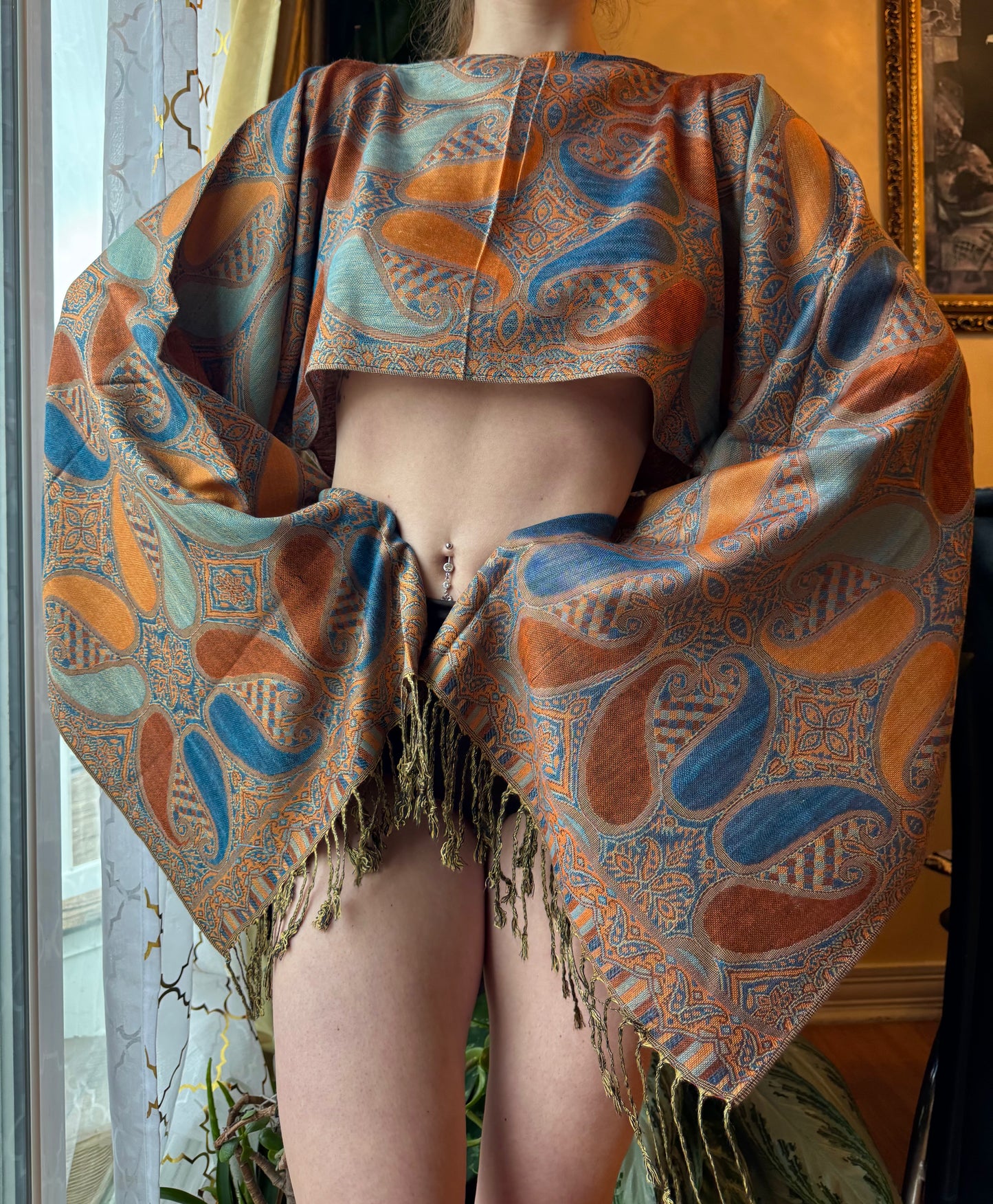 ORANGE/BLUE PASHMINA TOP