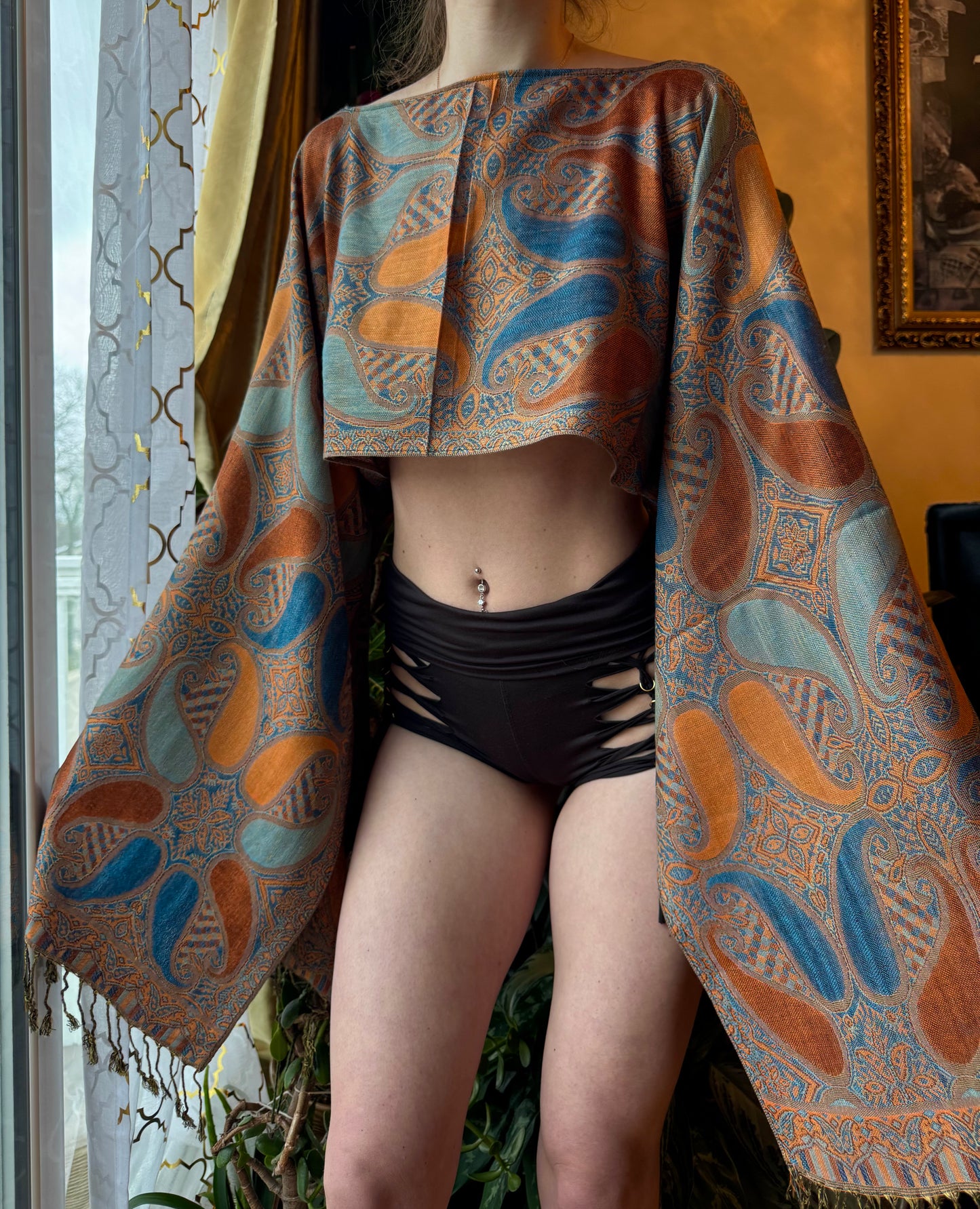 ORANGE/BLUE PASHMINA TOP