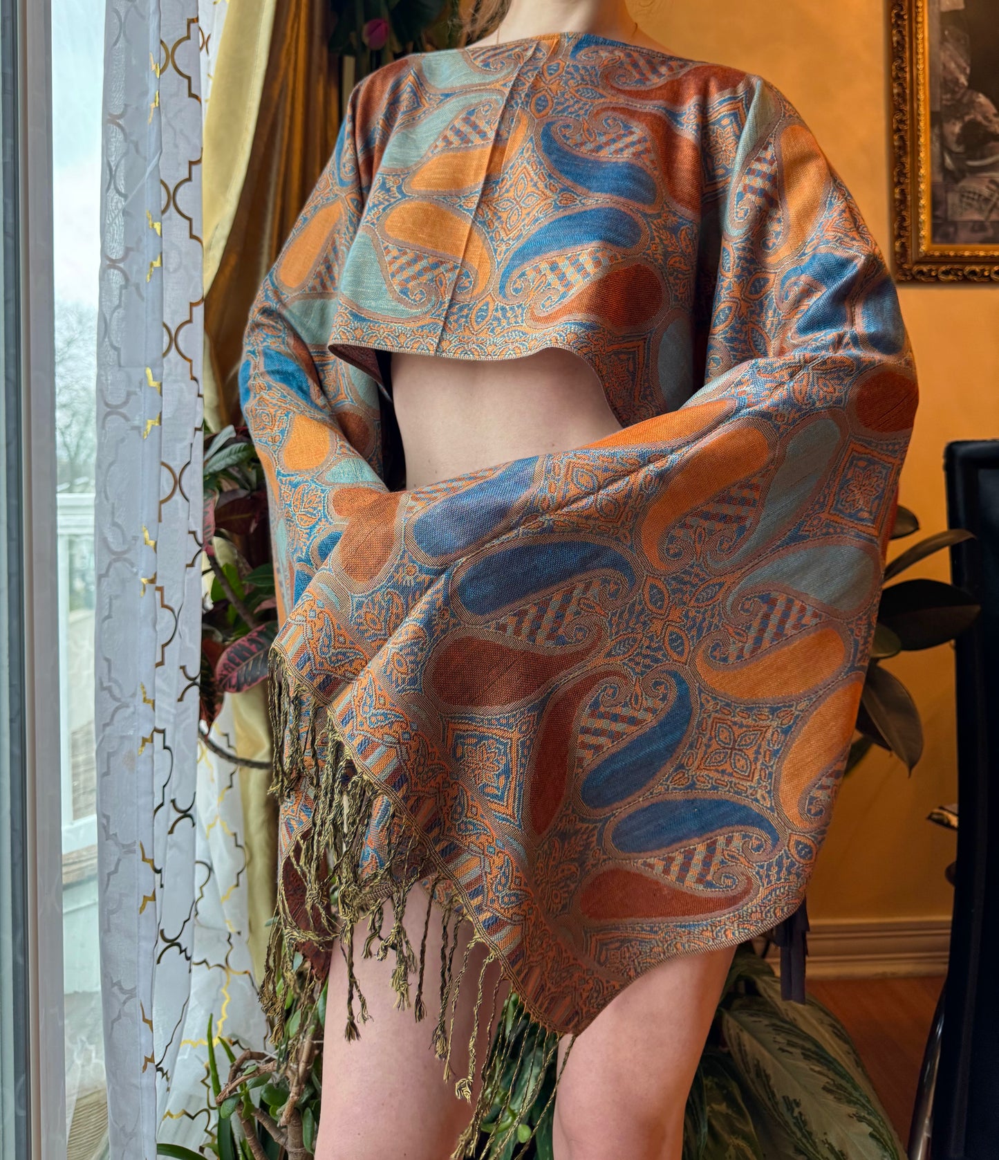 ORANGE/BLUE PASHMINA TOP