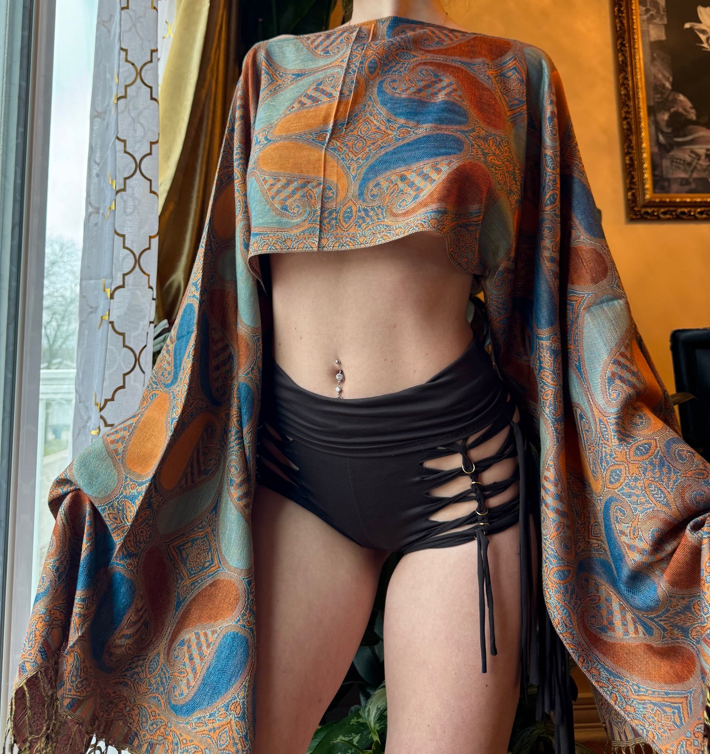 ORANGE/BLUE PASHMINA TOP