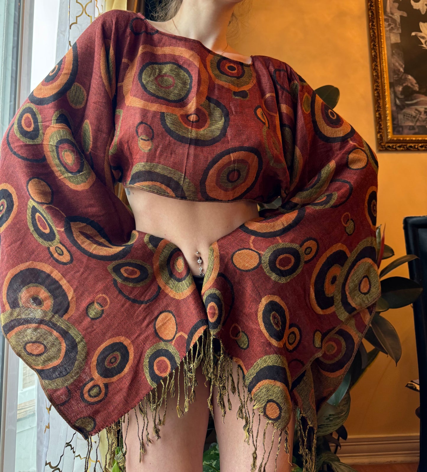 REDDISH BROWN BULLSEYE PASHMINA TOP