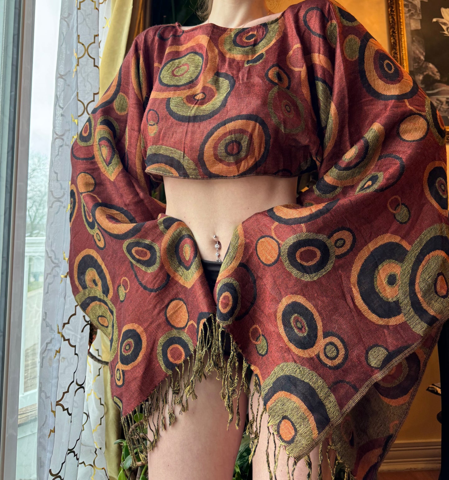 REDDISH BROWN BULLSEYE PASHMINA TOP