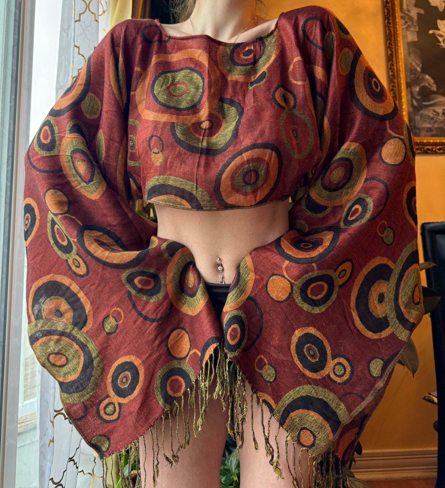 REDDISH BROWN BULLSEYE PASHMINA TOP