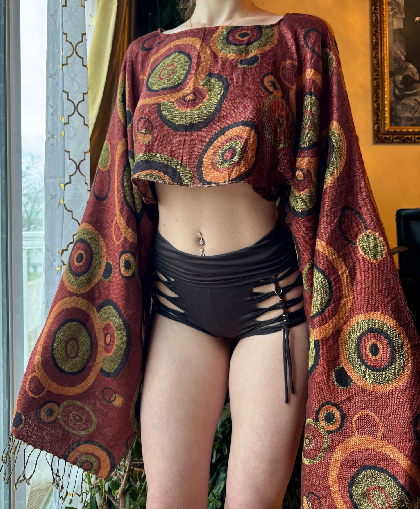 REDDISH BROWN BULLSEYE PASHMINA TOP