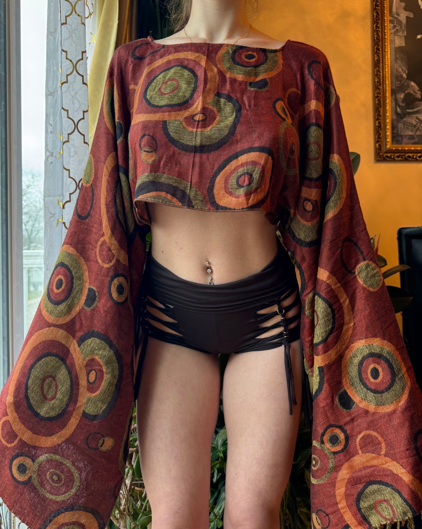 REDDISH BROWN BULLSEYE PASHMINA TOP