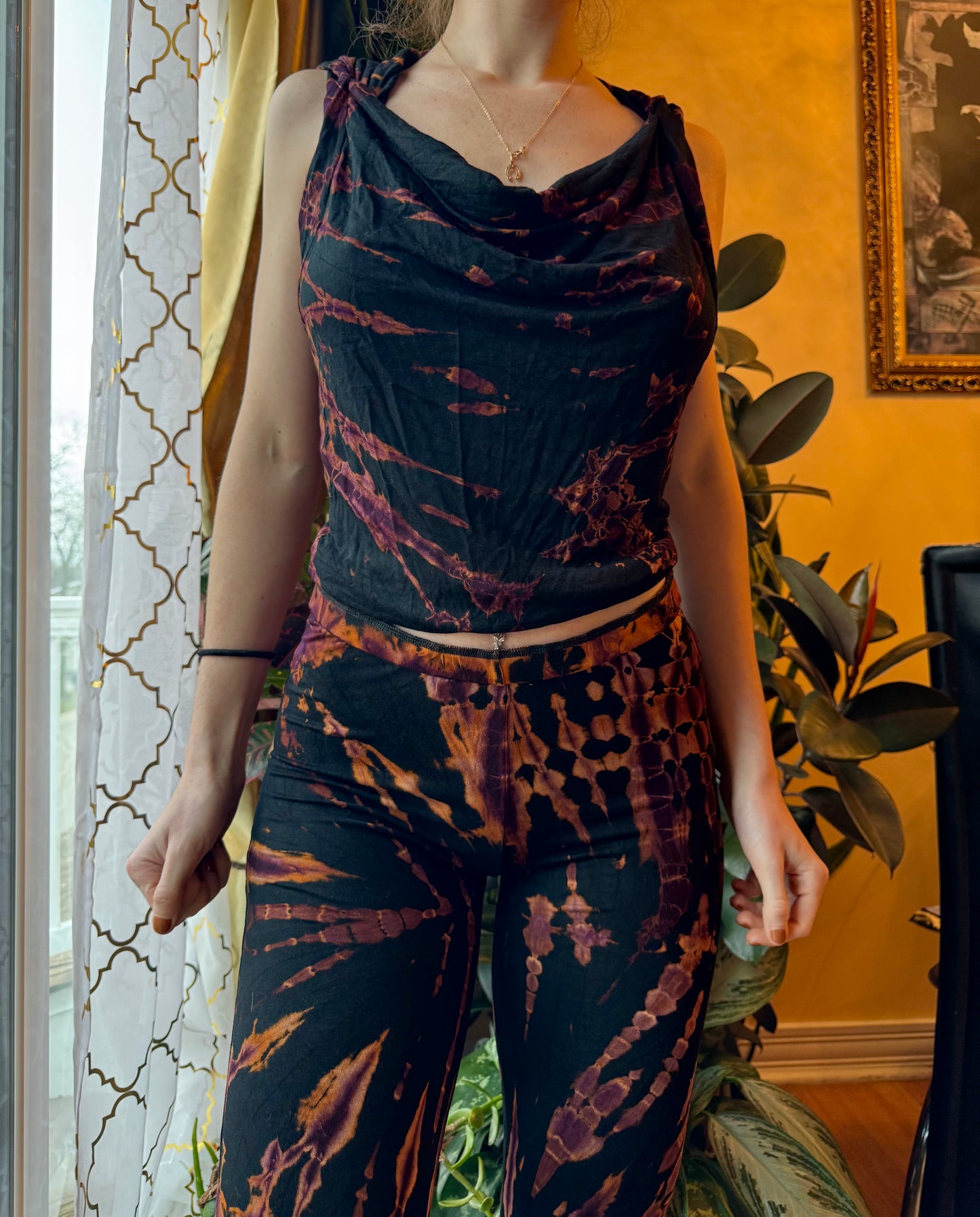 TIE DYE COWL NECK HOODED TANK TOP