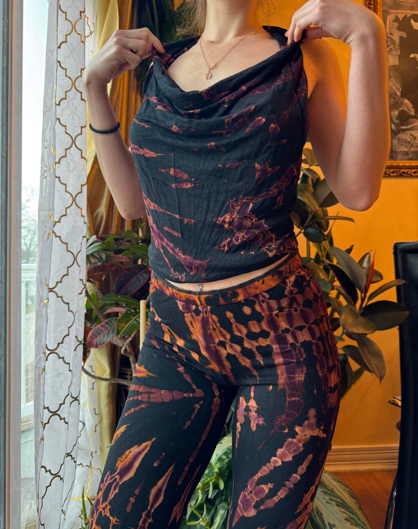 TIE DYE COWL NECK HOODED TANK TOP